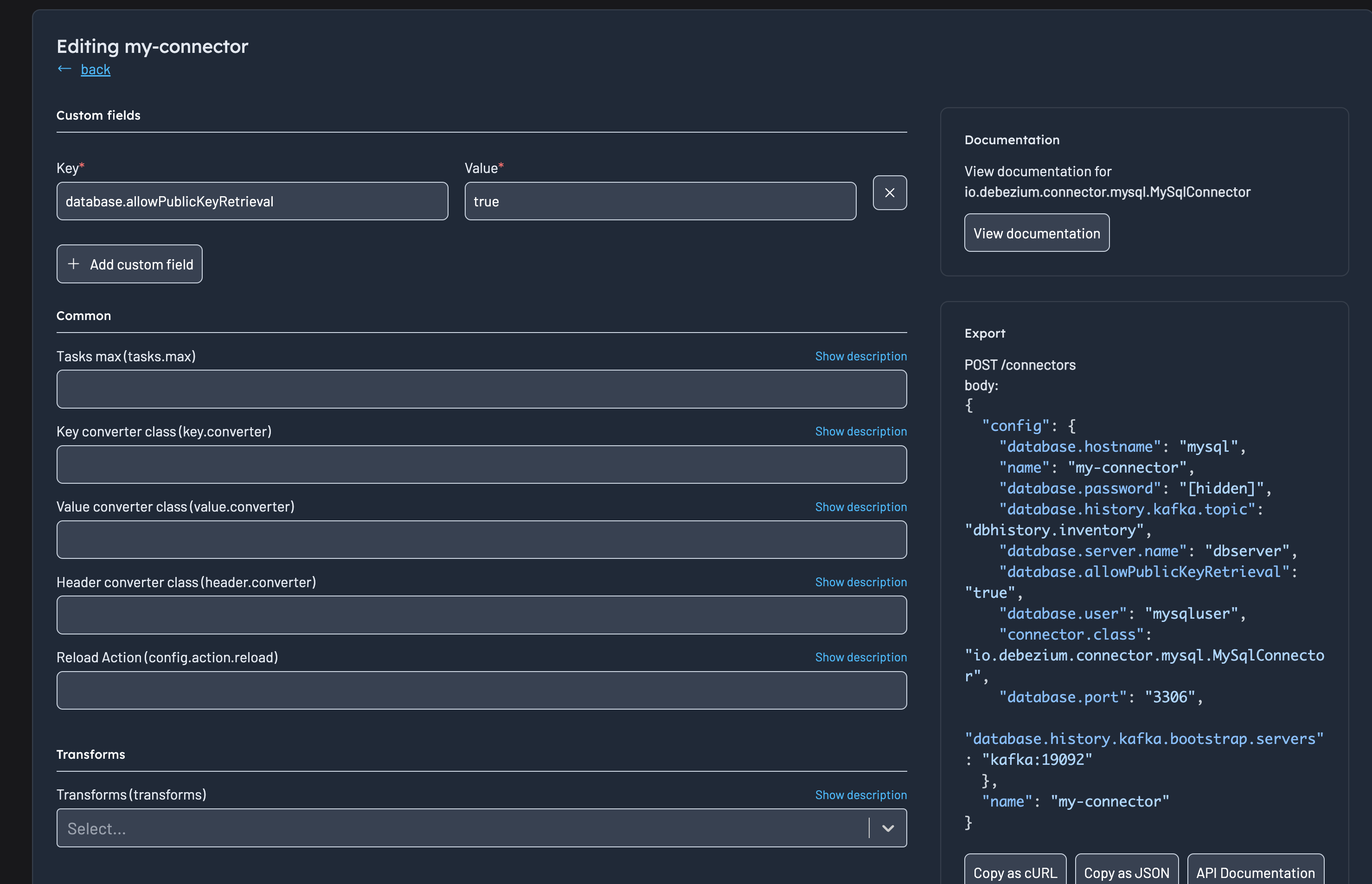 Editing connect config